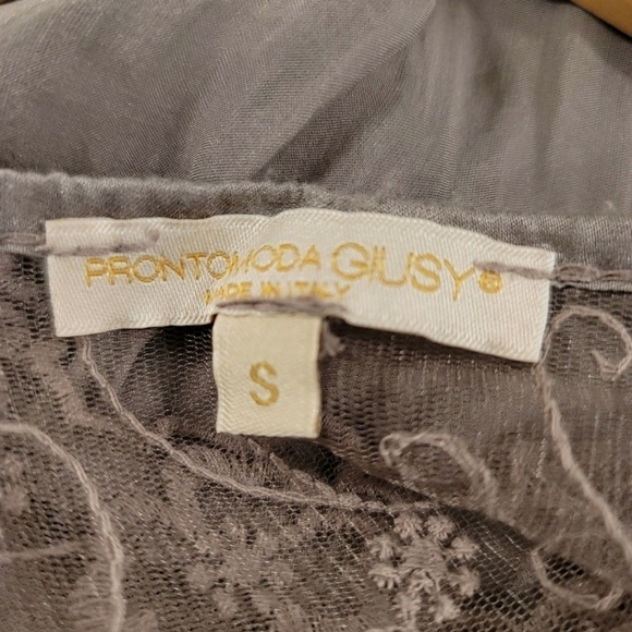 Prontomoda Giusy Hobo Toupe Silk And Lace Long Sleeve Mini Dress - Size Small - Picture 7 of 8